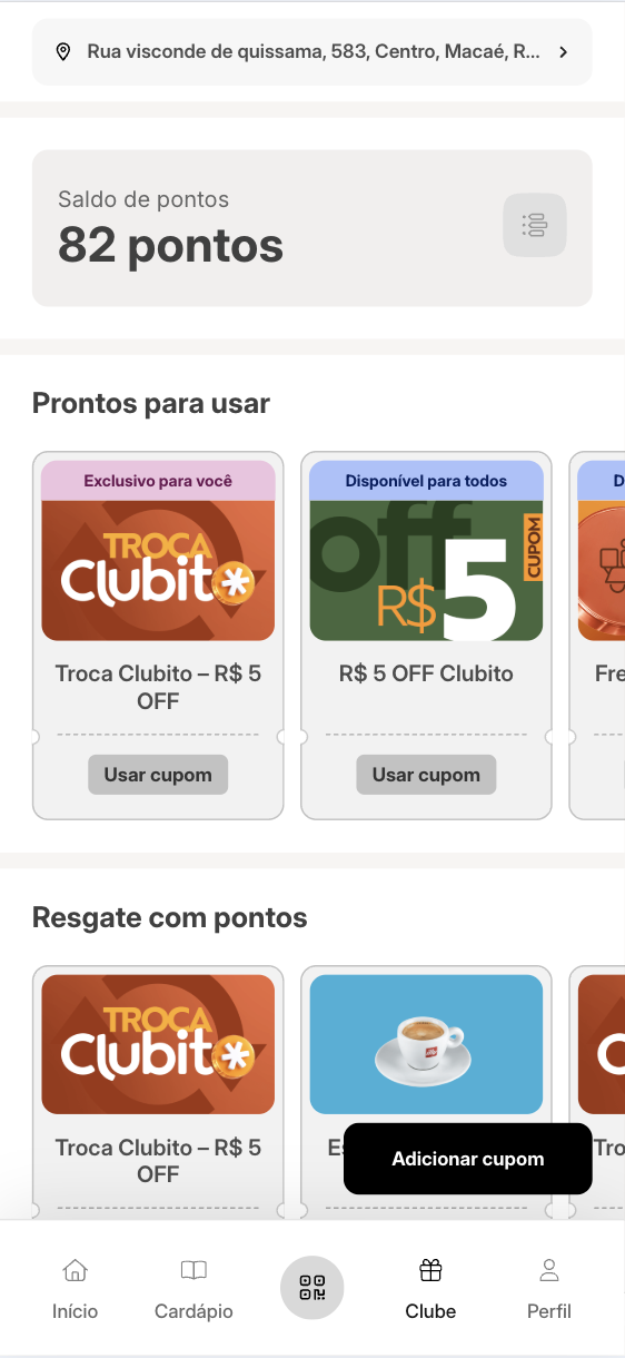 Tela do Clube com pontos